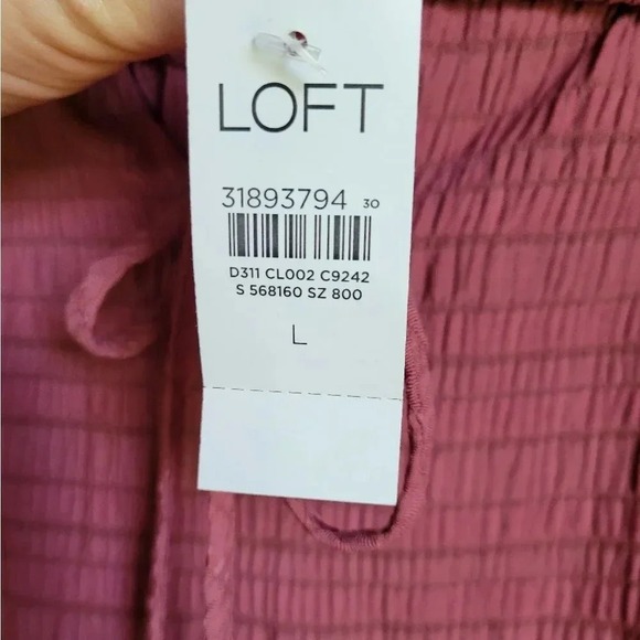LOFT NEW Mauve Tiered Tie V-Neck V-Back Crinkle Gauze Swing Shirt Top SZ Large - Picture 8 of 13